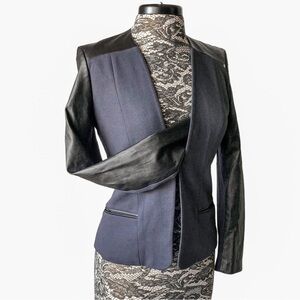 Baukjen Leather Sleeved Cropped Blazer Black Blue Size 6